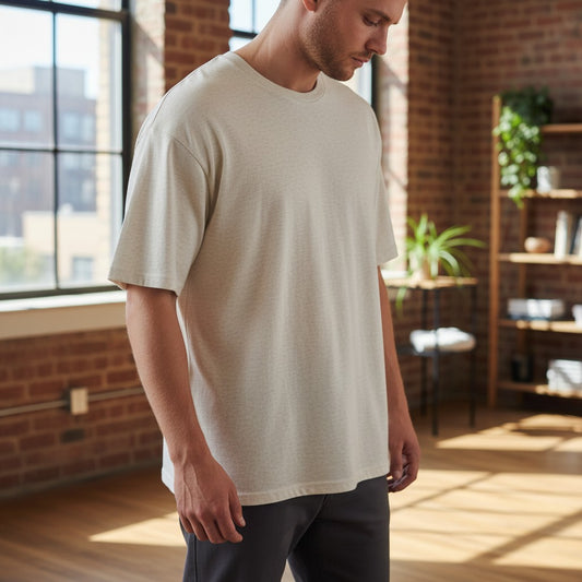 Men’s Natural Beige Hemp Cotton Oversized T-Shirt