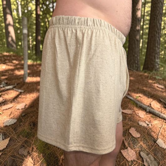 Men’s Hemp Knit Boxer Shorts with Elastic Waist and Button Fly
