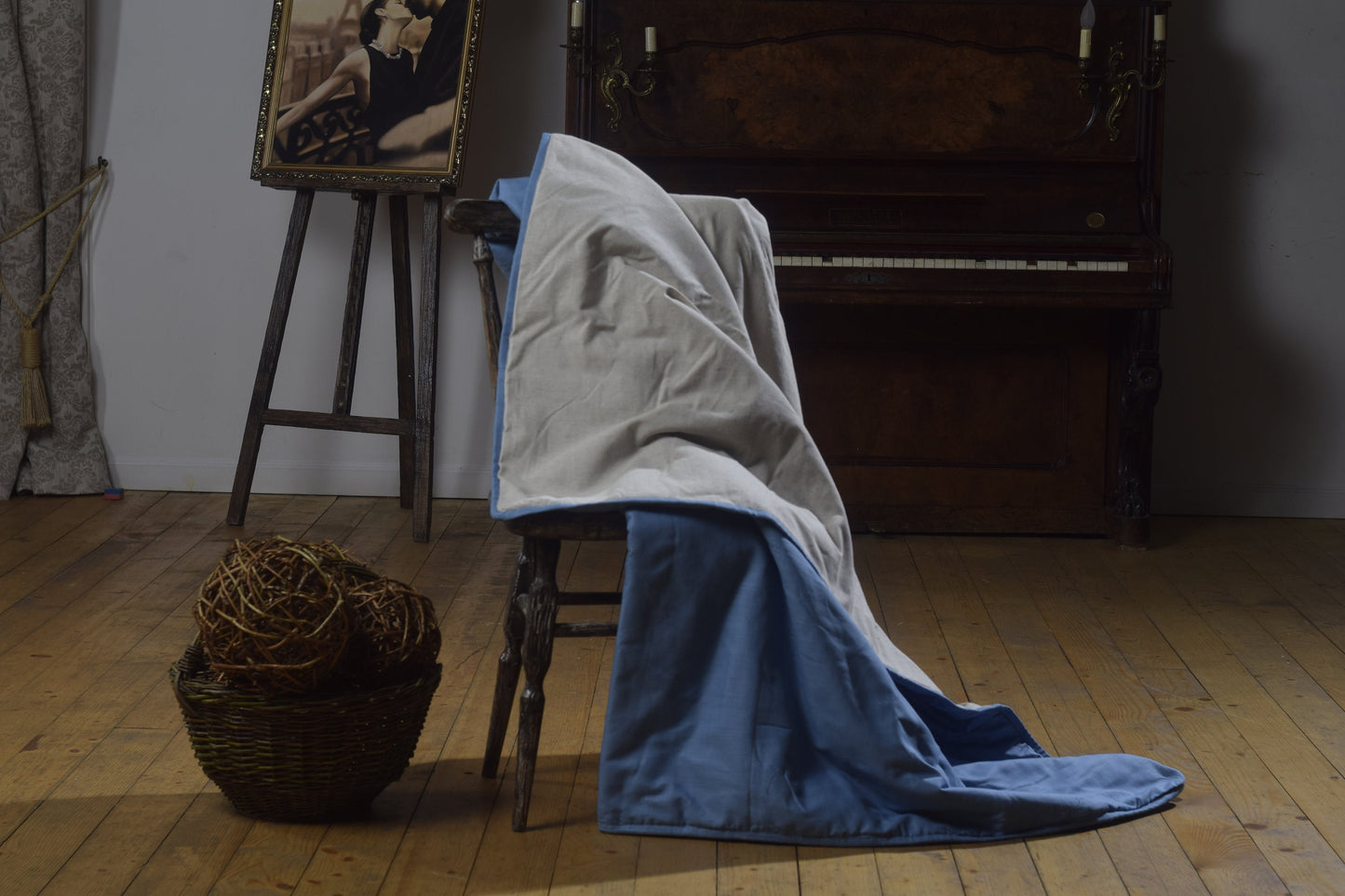 Hemp coverlet Blue, Hemp blanket with hemp filler and cotton hemp cover