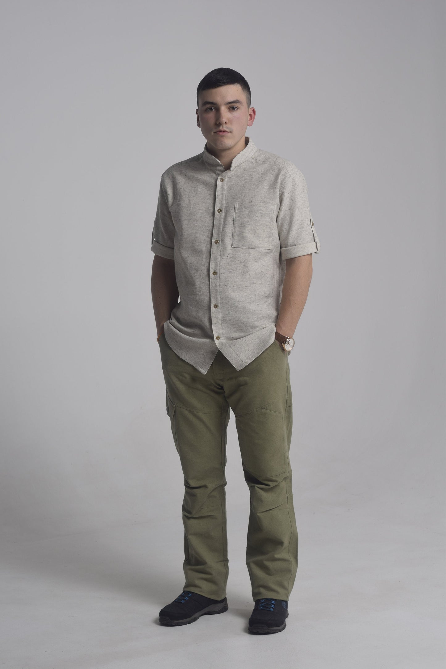 Mens hemp shirt with buttons, Handwoven hemp cloth, Organic natural vegan cloth