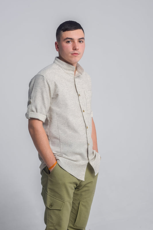 Mens hemp shirt with buttons, Handwoven hemp cloth, Organic natural vegan cloth