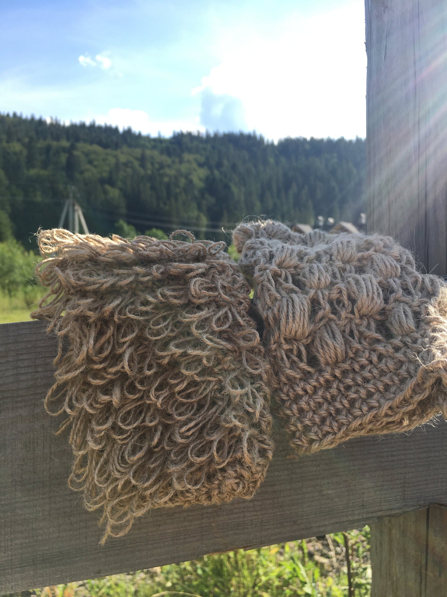 Set of two hemp yarn crochet bath mitt, Body mitt, Organic Hemp Washcloth, Massage mitten and Scrubber