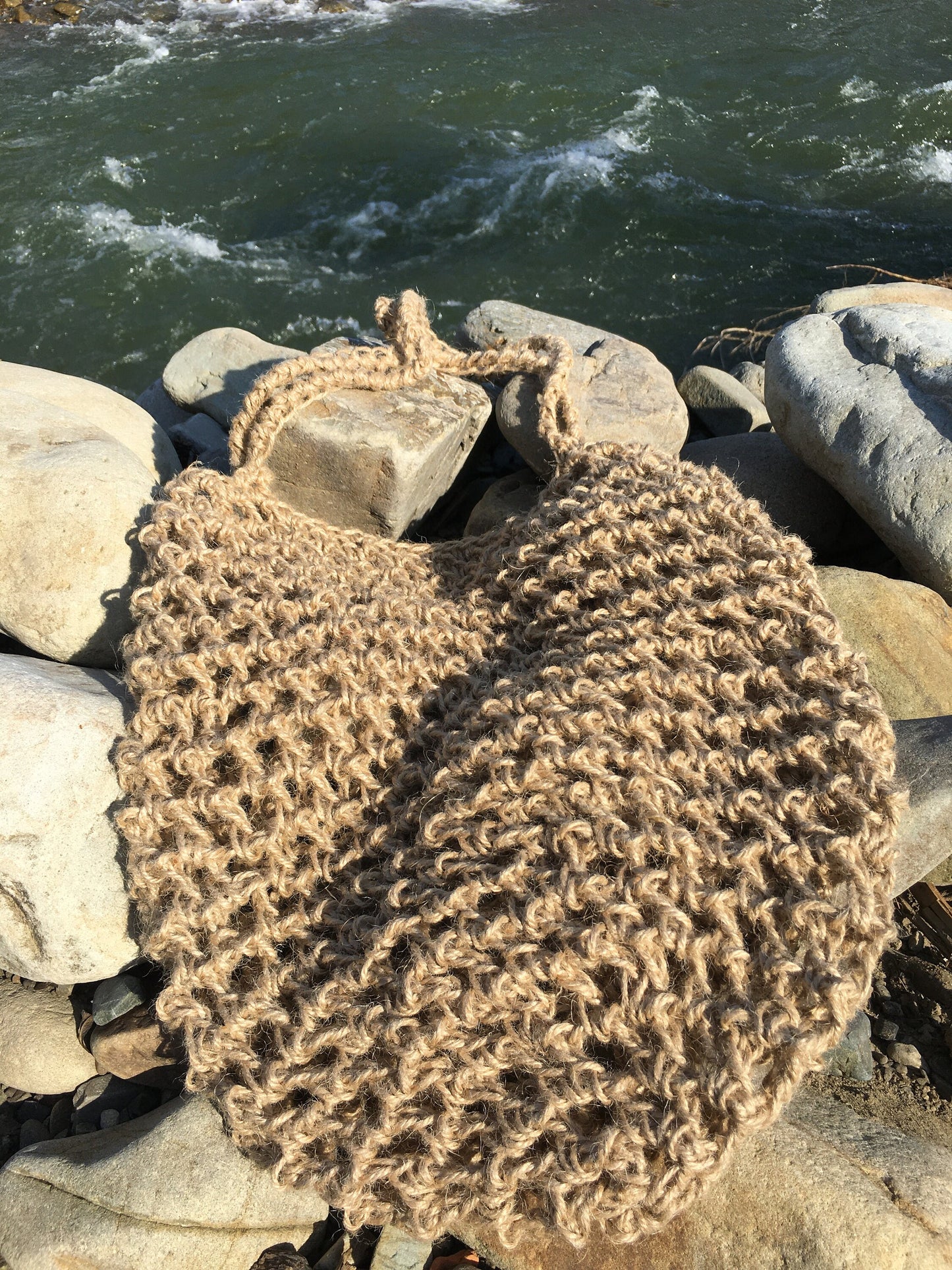 Hemp knit bag, Shopping bag handmade