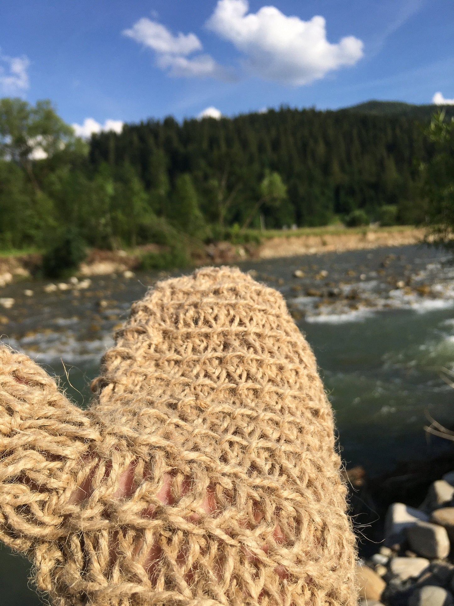 Hemp crochet washcloth like a mitt