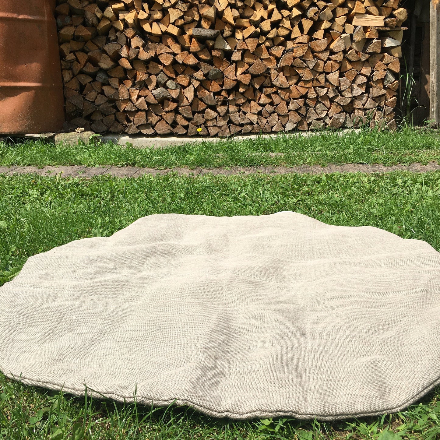 Round hemp rug, Natural and green colour
