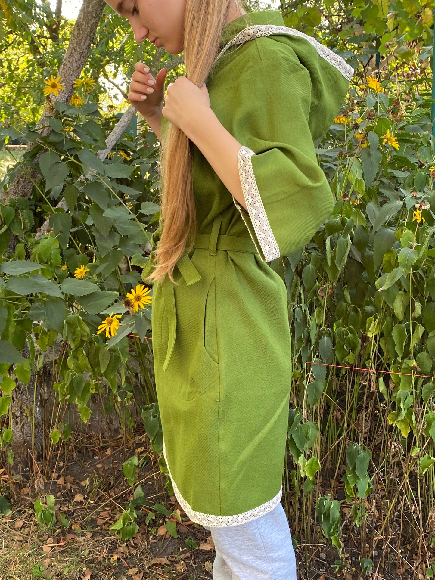Green hemp woomen bathrobe