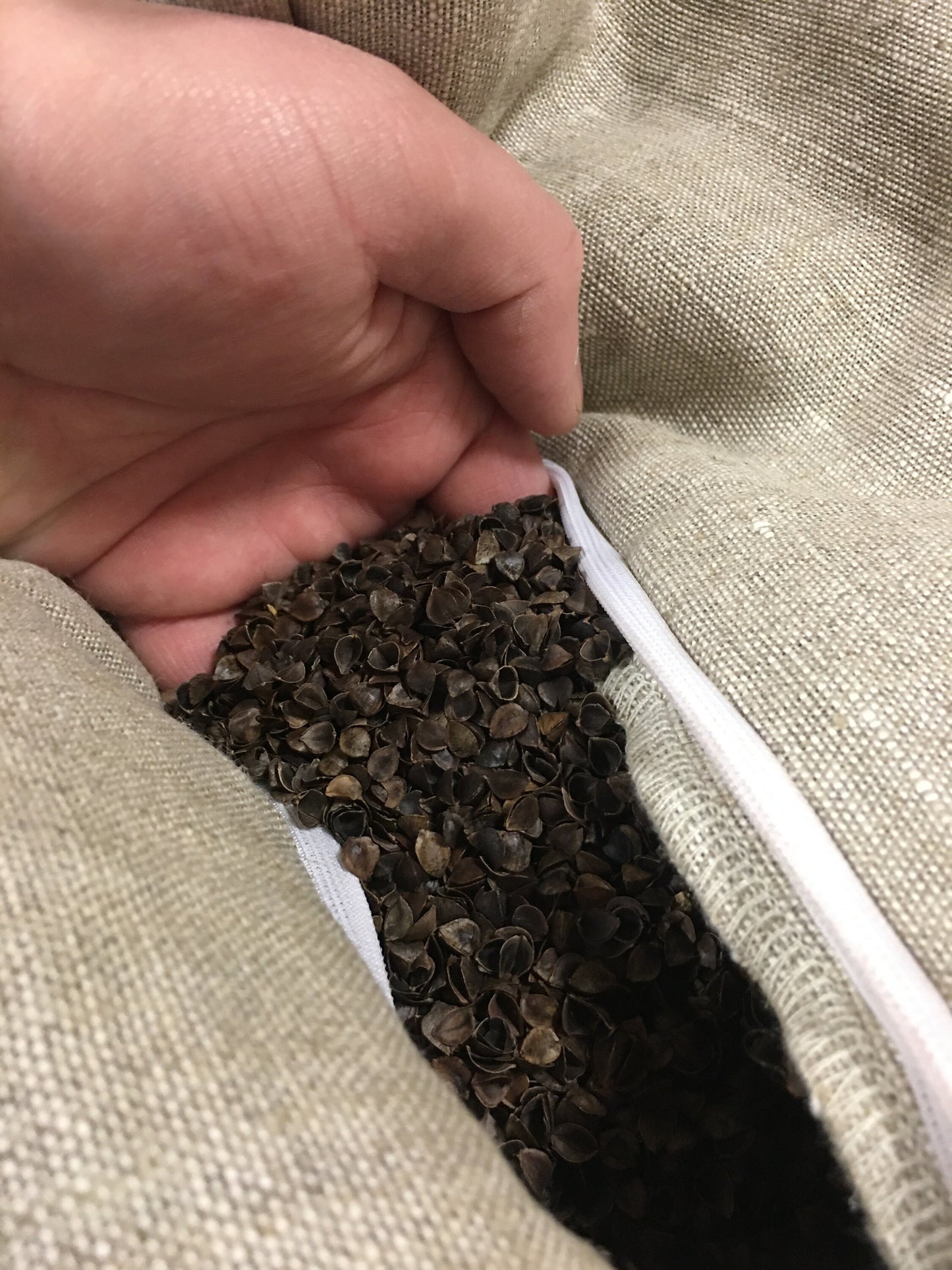 Hemp pillow insert filled buckwheat hulls