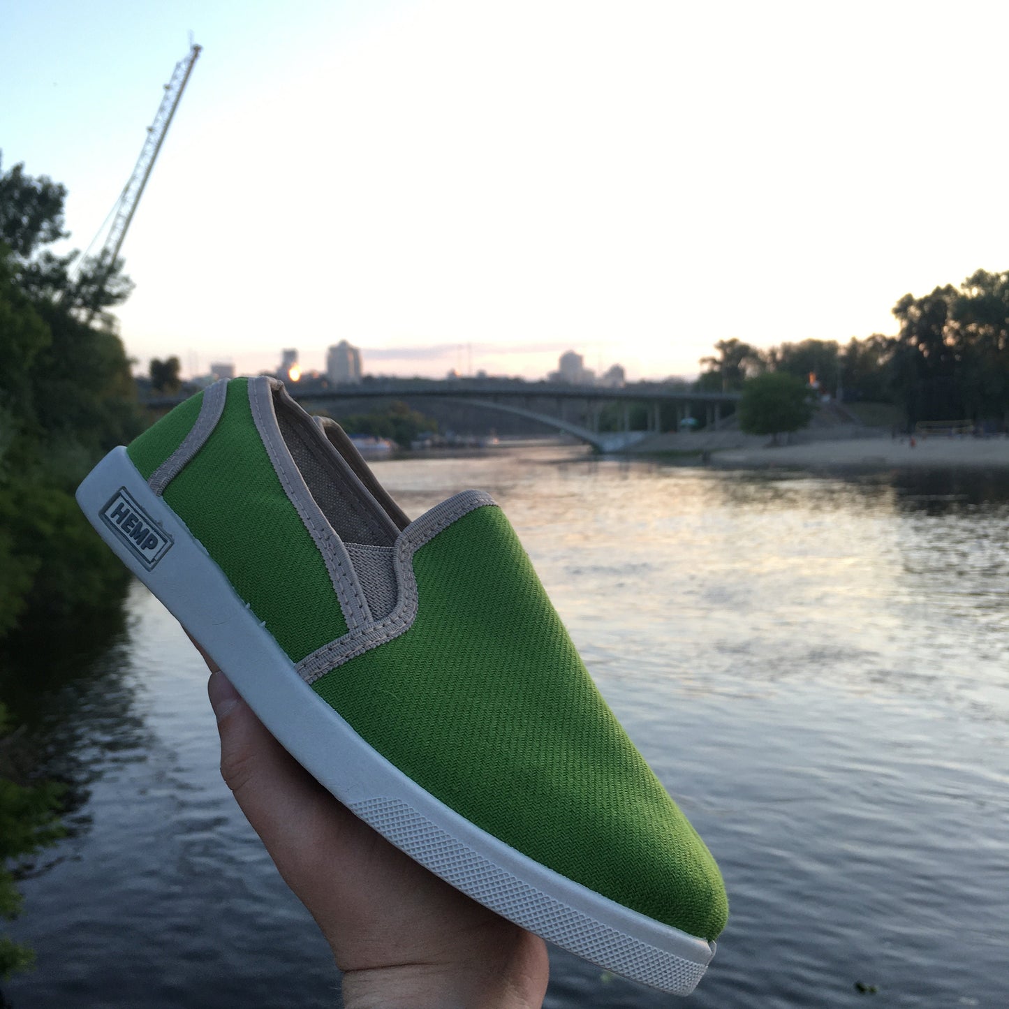 Hemp shoes for men, Green slip-ons