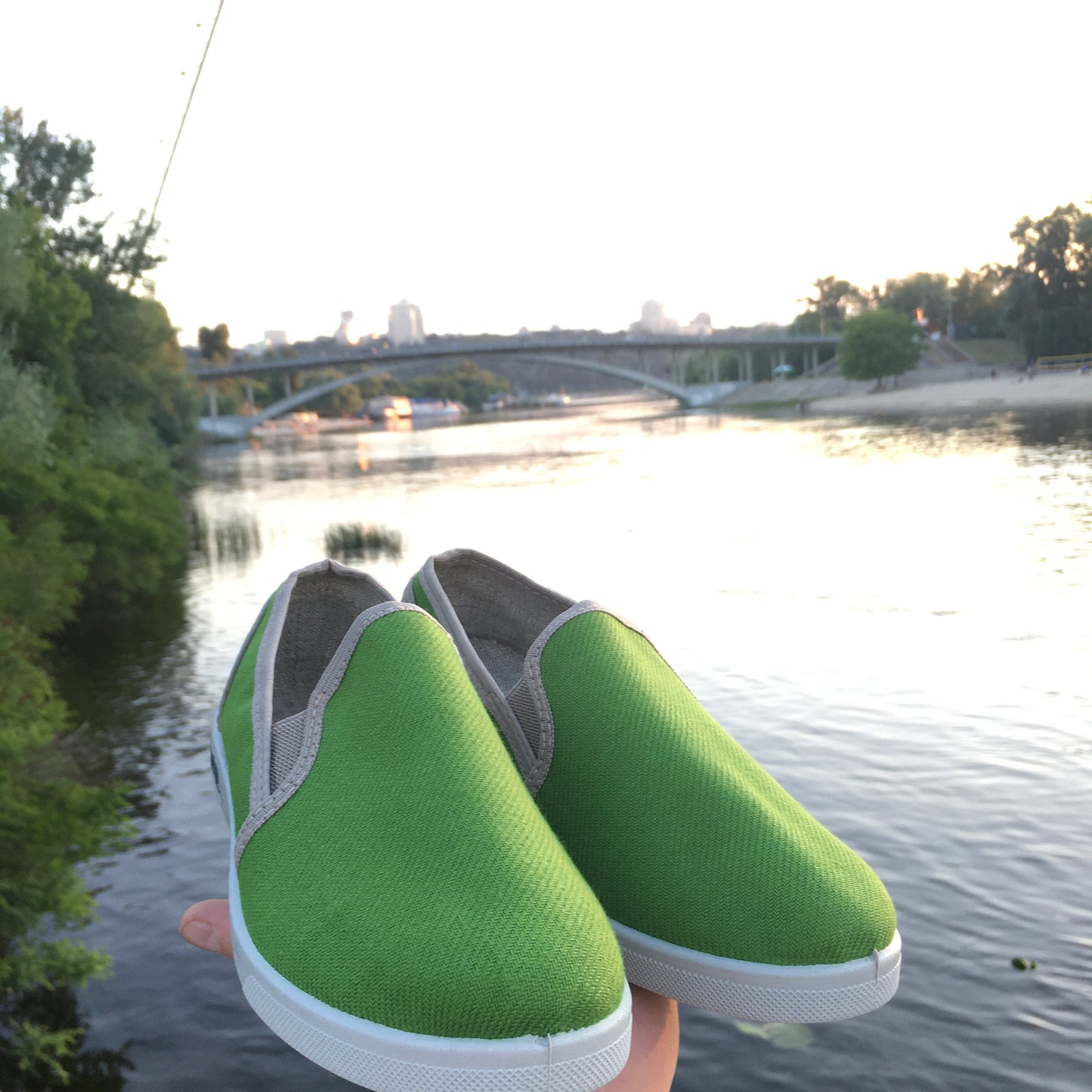 Hemp shoes for men, Green slip-ons