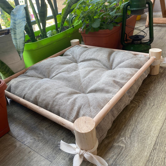 Dog bed - wooden frame and hemp pillow