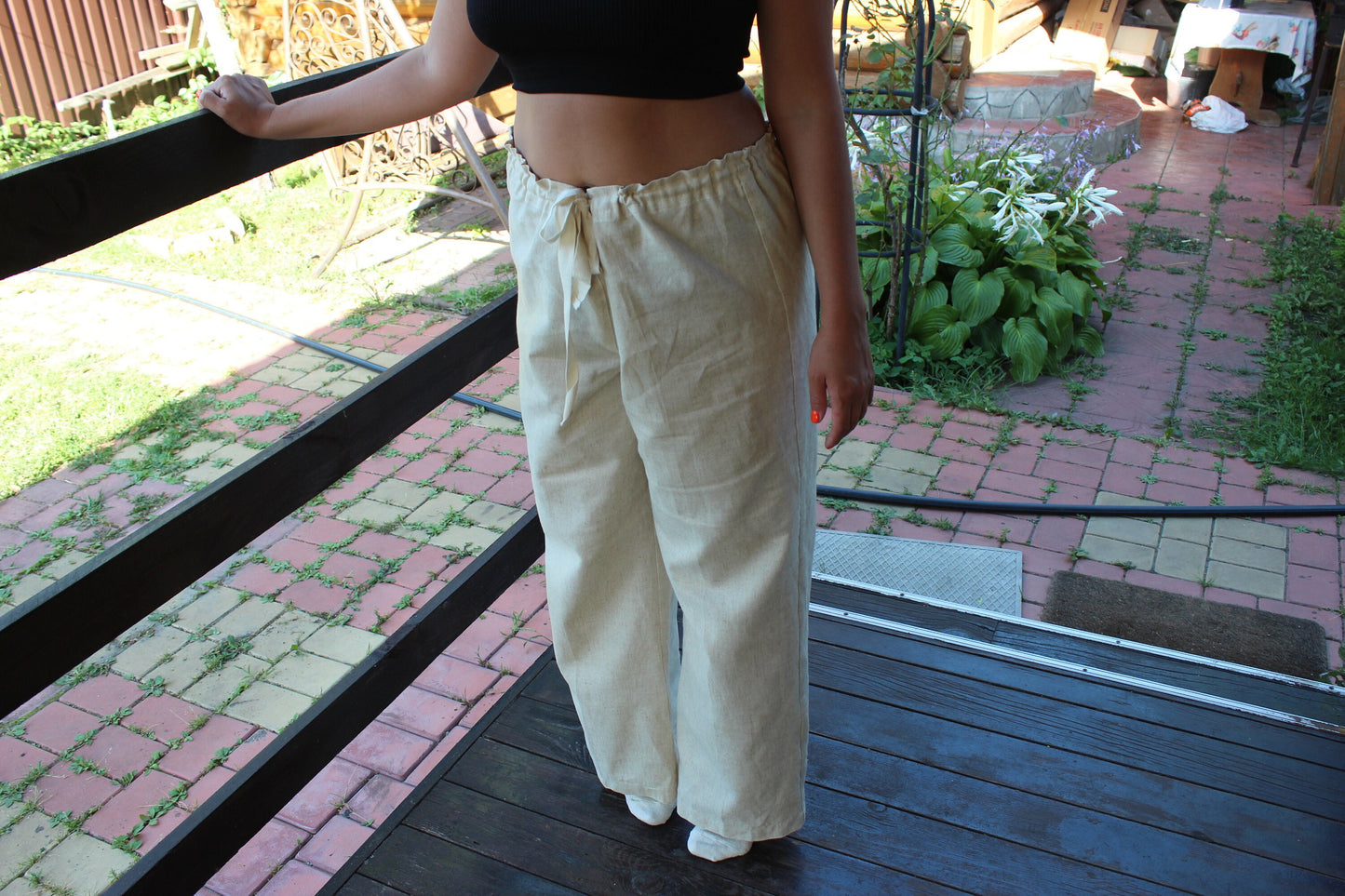 Hemp pants with ties