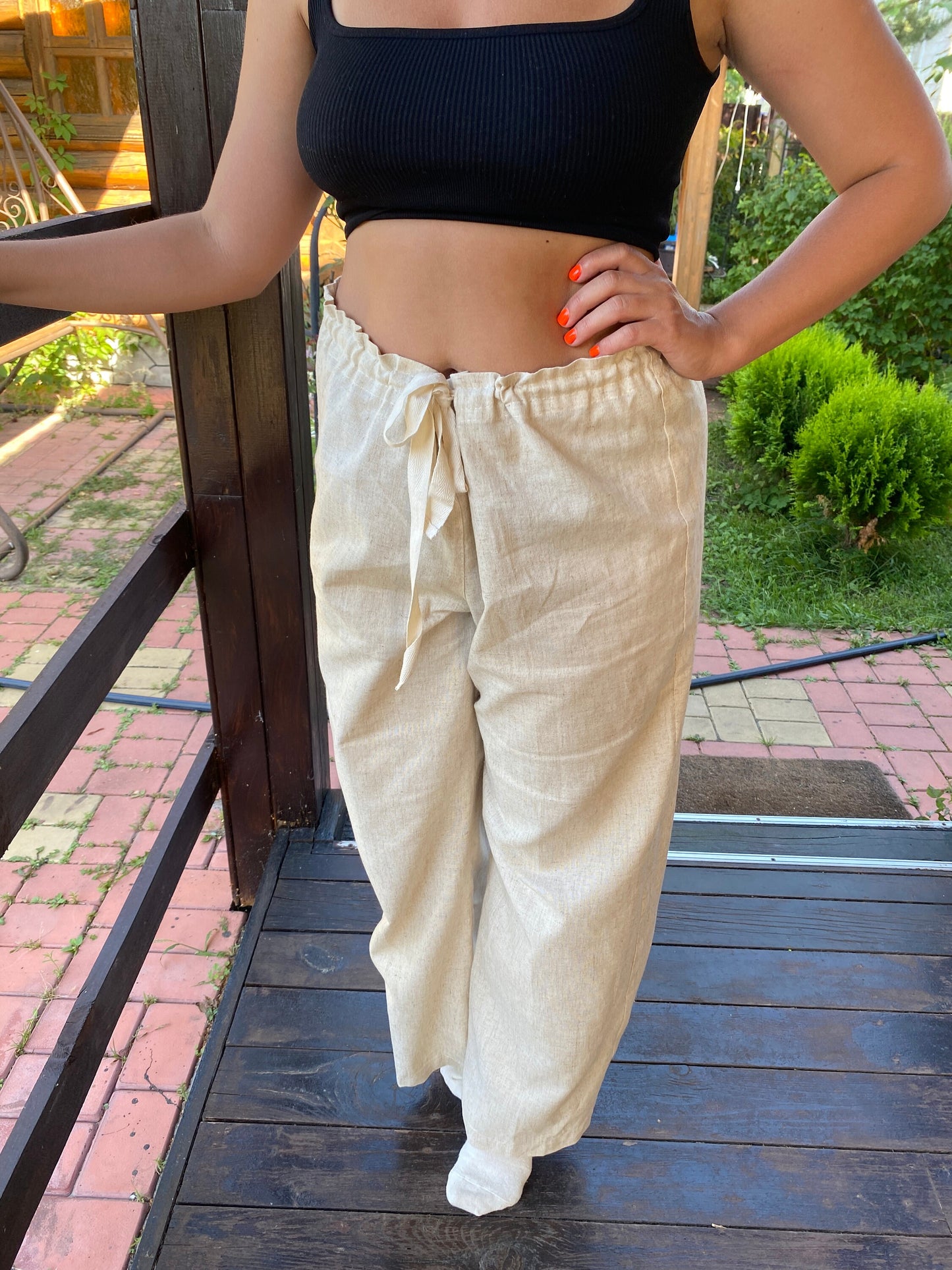 Hemp pants with ties
