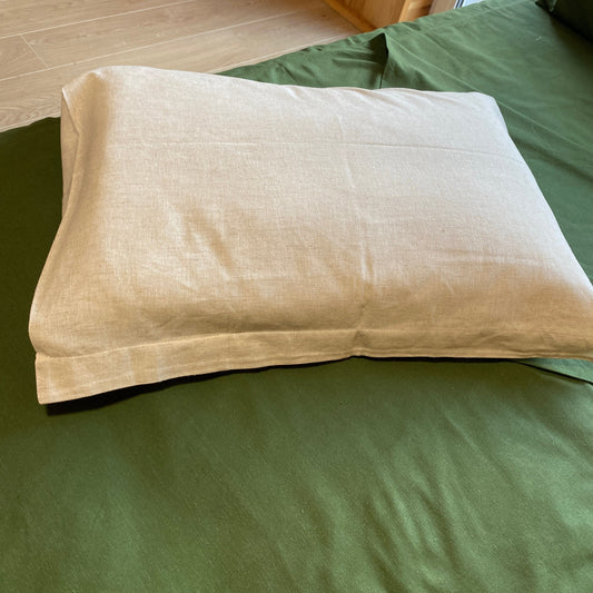 Hemp pillowcase french seam, natural and green colour