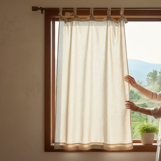 Hemp Tie Top Curtain Panel – Natural Light Filtering Curtain, 180 gsm