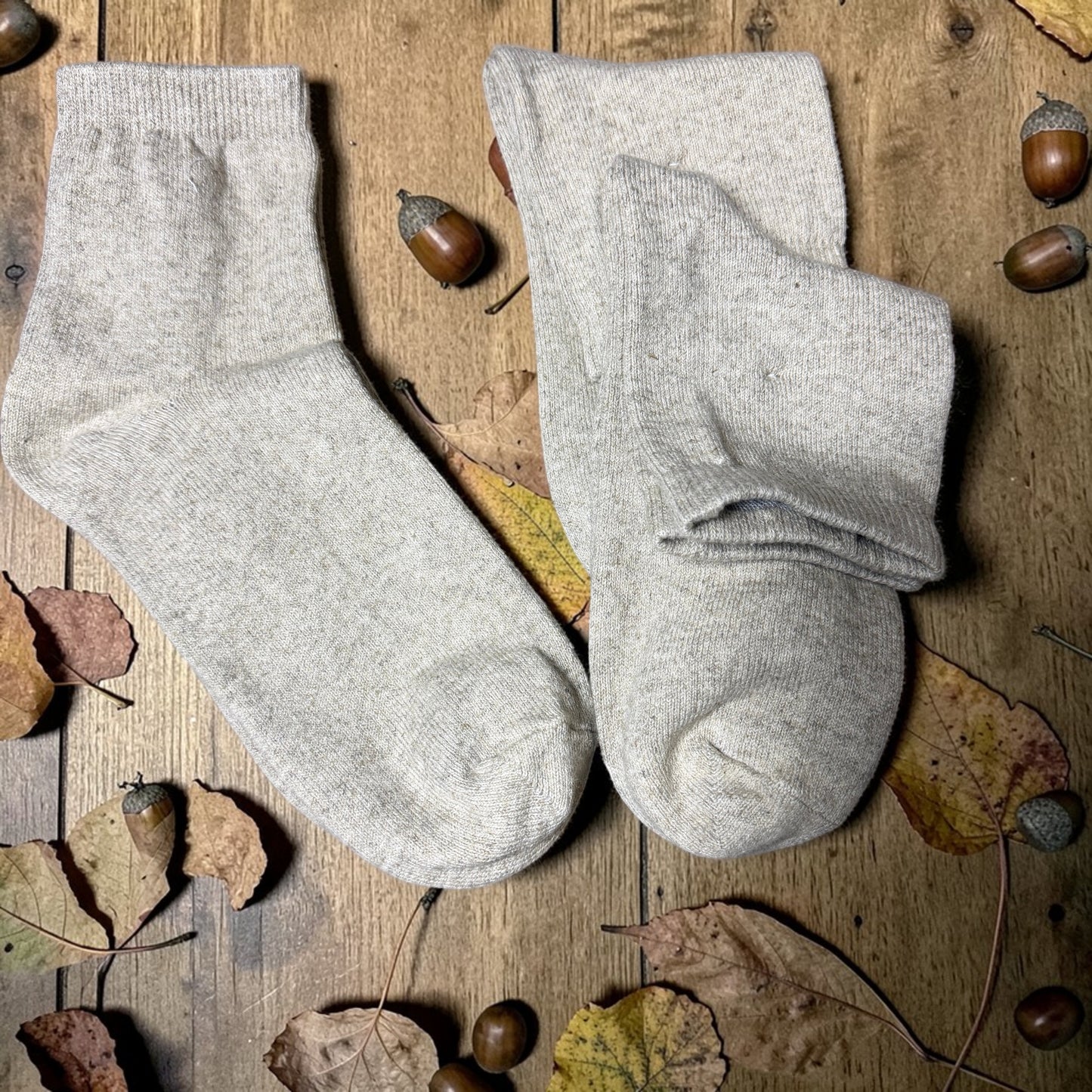 Linen Crew Socks, Unisex Linen Blend, Natural Gray