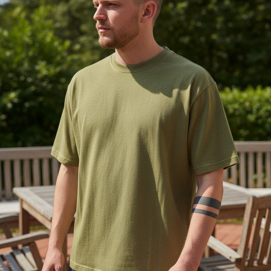 Men’s Olive Khaki Hemp Cotton Oversized T-Shirt