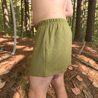 Men’s Khaki Hemp Knit Boxer Shorts with Elastic Waist and Button Fly