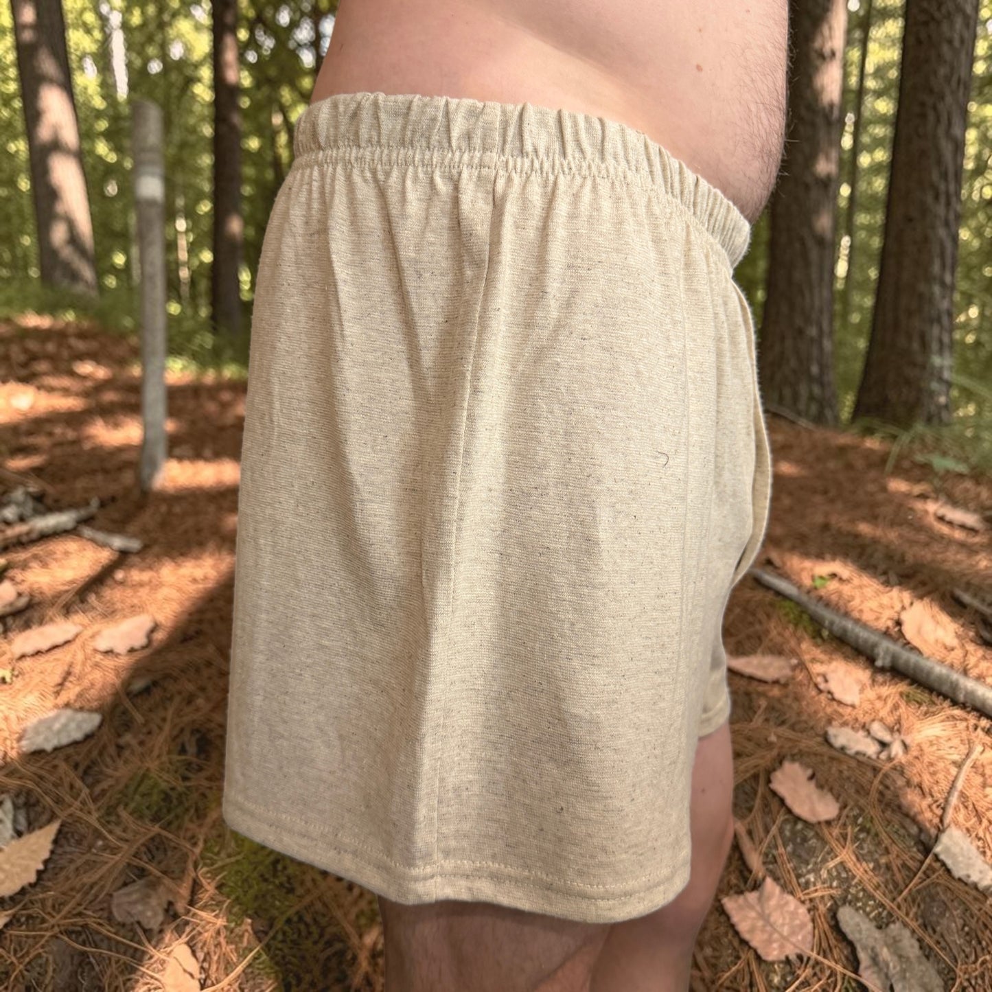 Men’s Hemp Knit Boxer Shorts with Elastic Waist and Button Fly