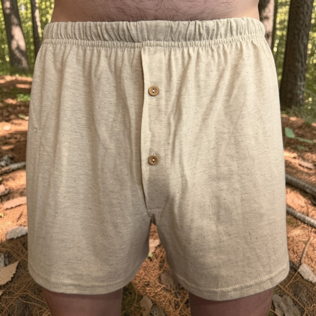 Men’s Hemp Knit Boxer Shorts with Elastic Waist and Button Fly