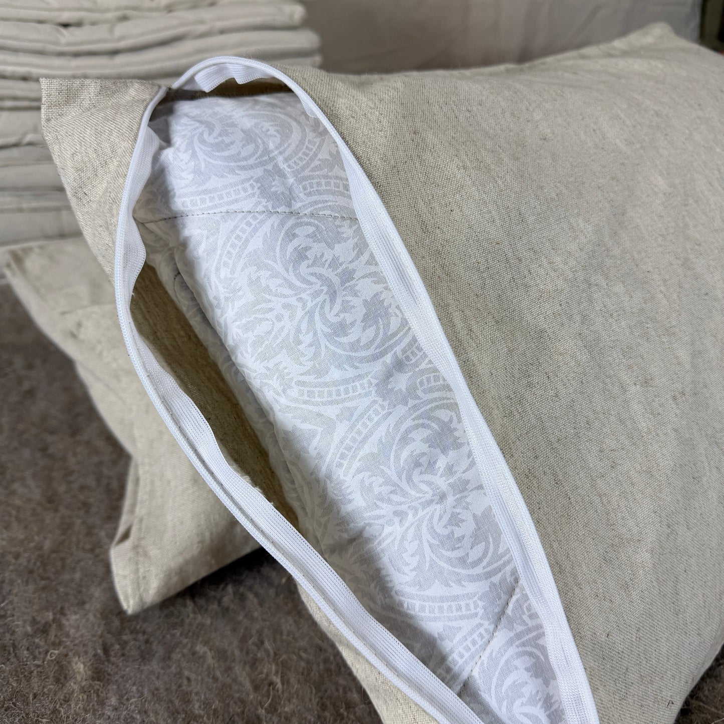 Hemp Pillow Cover with Zipper, Green or Natural