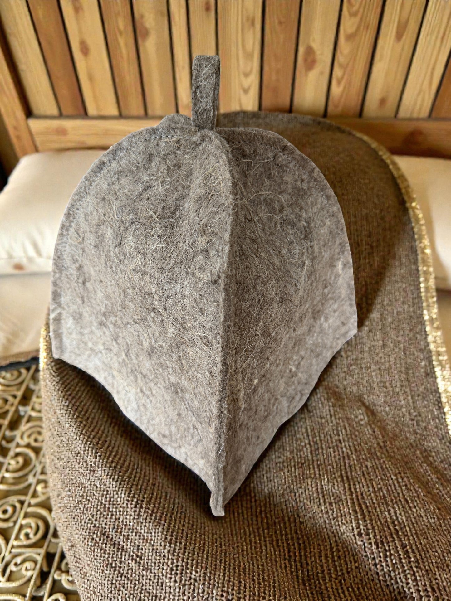 Hemp Sauna Hat (Banya & Steam Room) — Pressed Hemp Fiber Felt, Natural Color