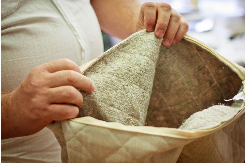 Quilted hemp pillowcase with organic hemp fiber,  cover for pillow