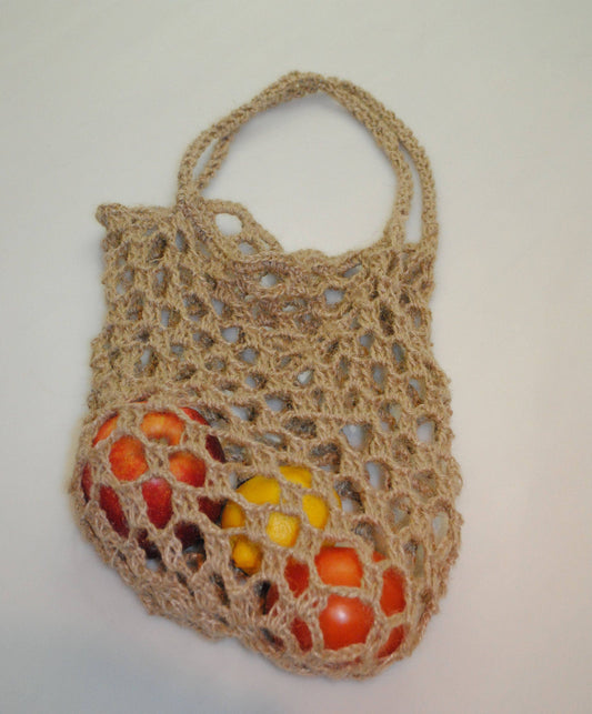 Set of 2 -  Hemp Knitt String Shopping Bags Reusable Washable - Straw Shoulder Bag Boho Straw Handle Tote