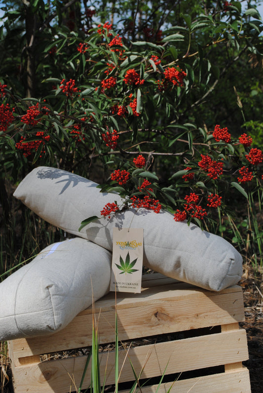 Hemp roll pillow with  Buckwheat hulls, Organic cushion with massage filler