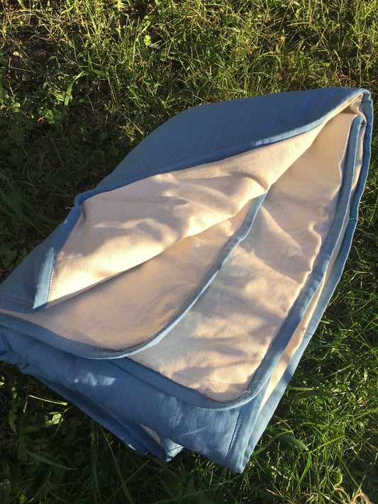 Hemp coverlet Blue, Hemp blanket with hemp filler and cotton hemp cover