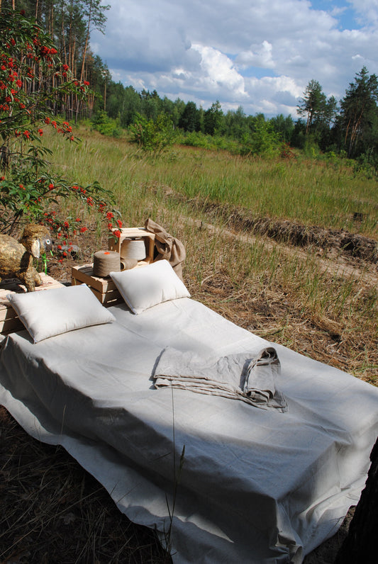 Hemp bedding set 4 pieces, Hemp flat sheet, hemp duvet cover and two hemp pillowcases