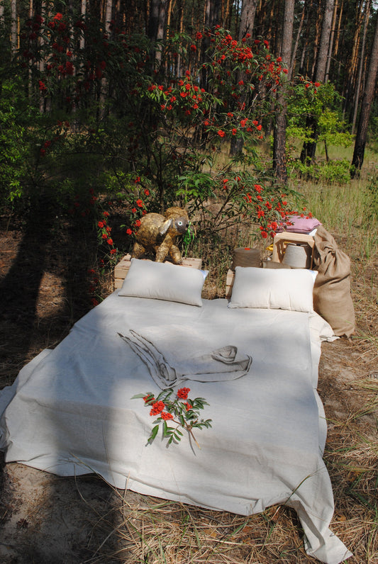 Hemp bedding set 4 pieces, Hemp flat sheet, hemp duvet cover and two hemp pillowcases