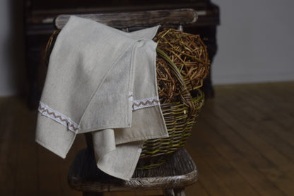 Hemp towel made of natural fabric with white and red lace