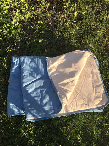 Hemp coverlet Blue, Hemp blanket with hemp filler and cotton hemp cover