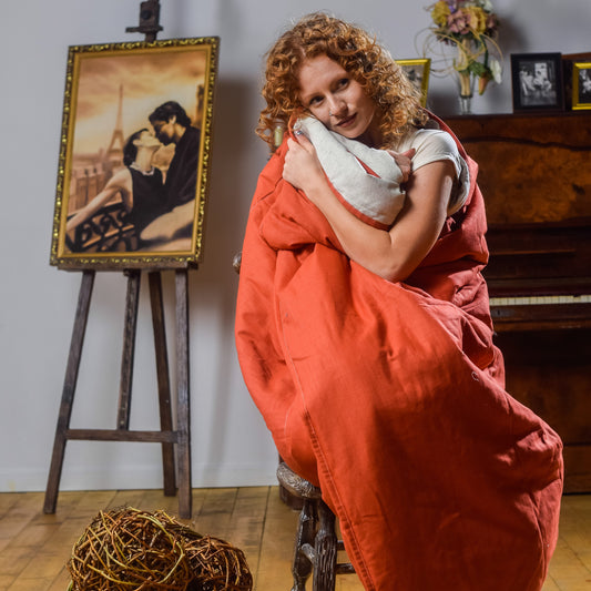 Red hemp quilt, hemp fabric and cotton, keeps warm, makes your interior stylish