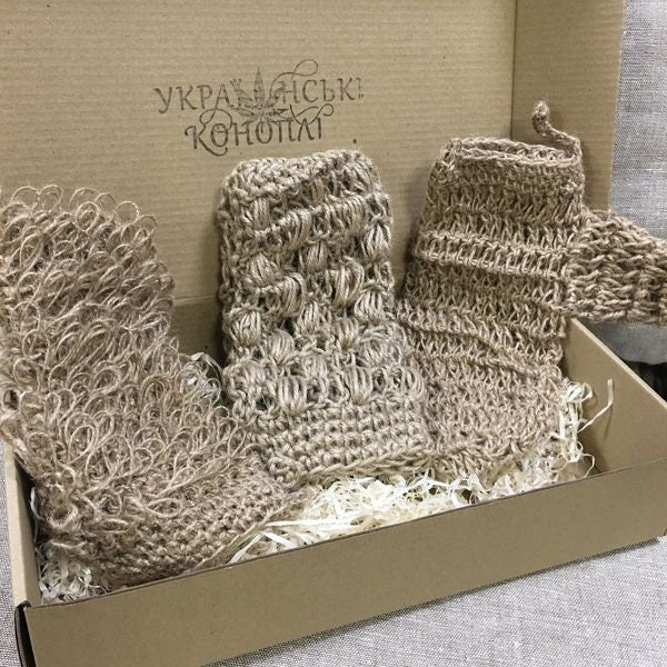 Organic bath sponge, Hemp yarn crochet washcloth, Set of organic gifts