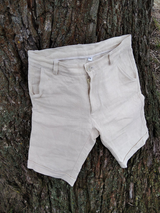 Hemp shorts, Handmade hemp clothing for men with zipper and button, Natural color