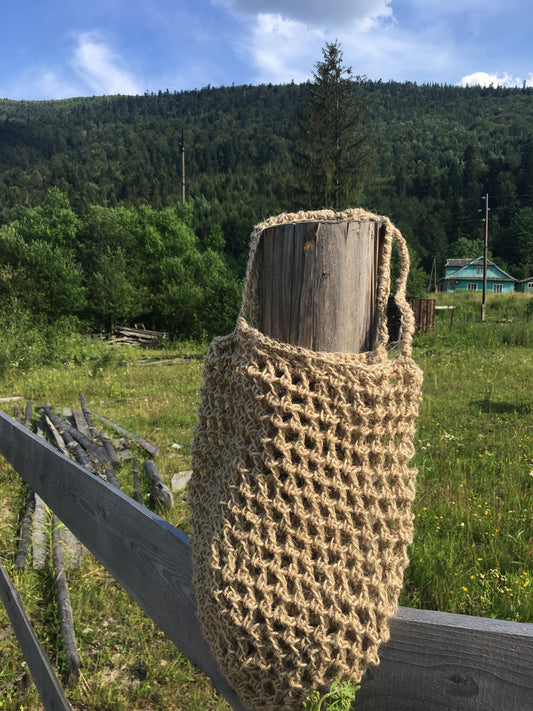 Hemp knit bag, Shopping bag handmade