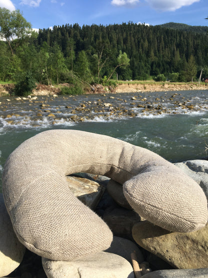 Hemp travel pillow, Hemp neck pillow with hemp filler, Car pillow
