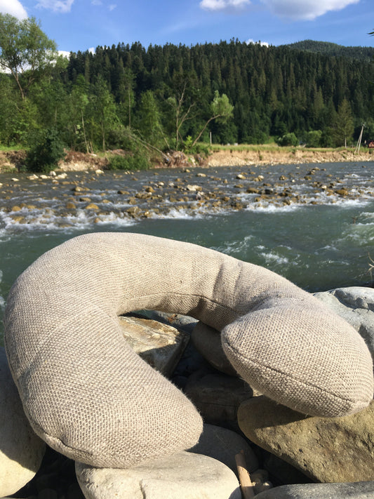 Hemp travel pillow, Hemp neck pillow with hemp filler, Car pillow - comfort for long distances
