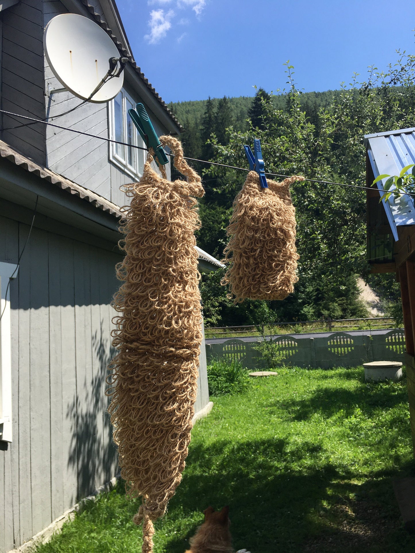 Set of two crochet washcloths, Hemp back scrubber and wash mitt