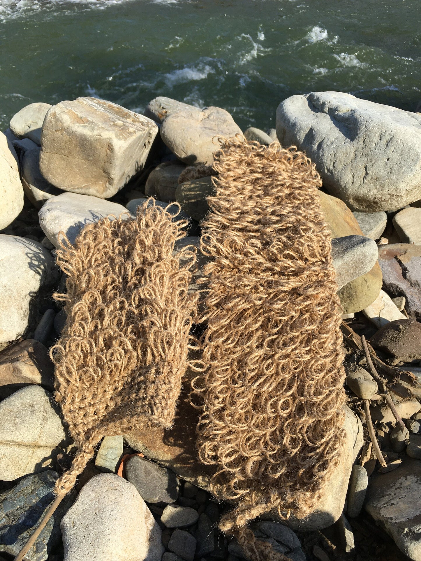 Set of two crochet washcloths, Hemp back scrubber and wash mitt