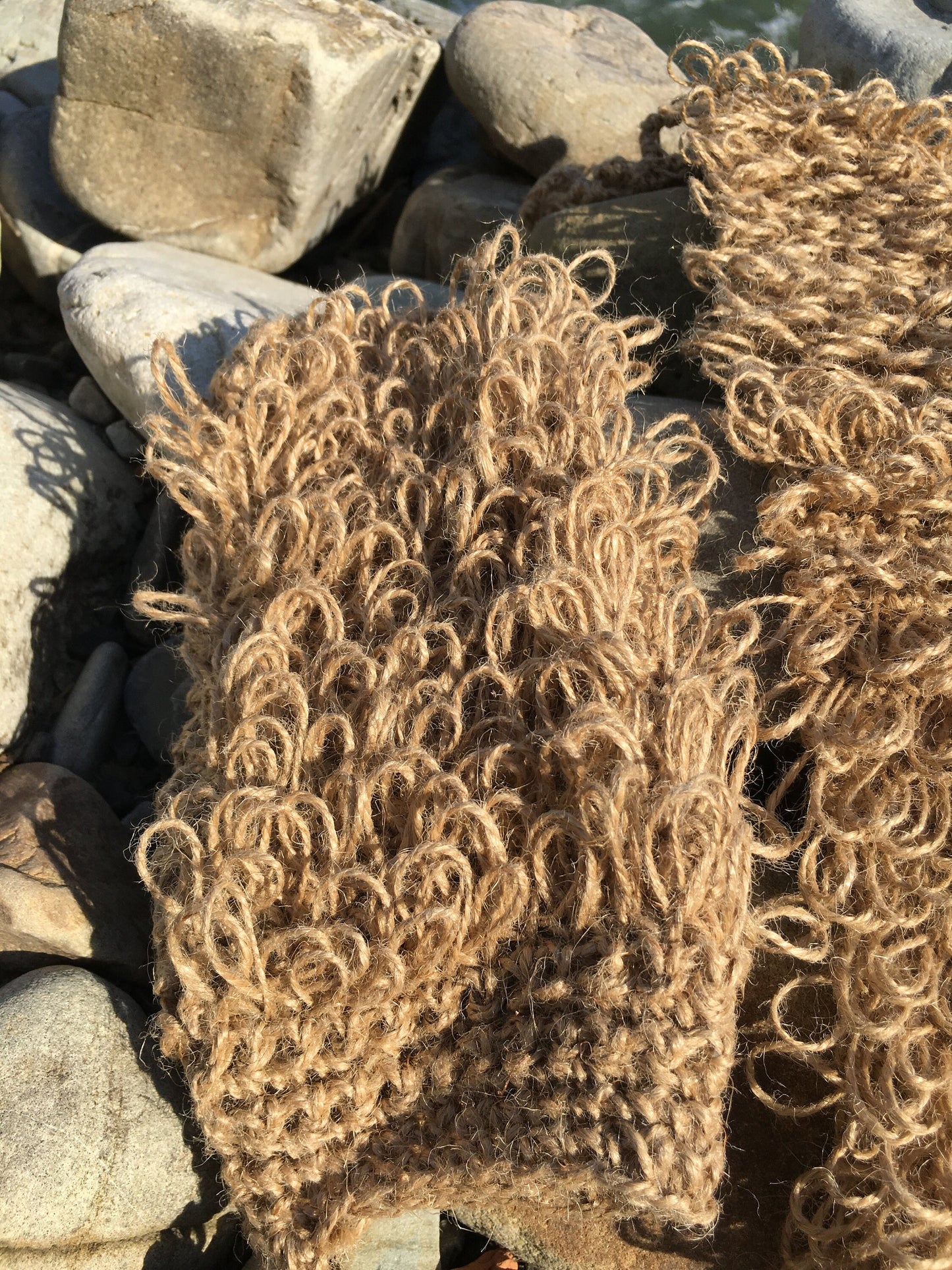 Set of two crochet washcloths, Hemp back scrubber and wash mitt