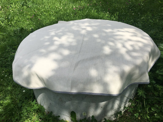 Round Hemp Tablecloth of natural grey color, Different sizes in stock, Old vintage look
