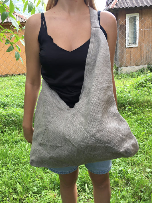 Organic Hemp Bag, Stylish natural hobo bag, One big department with zipper