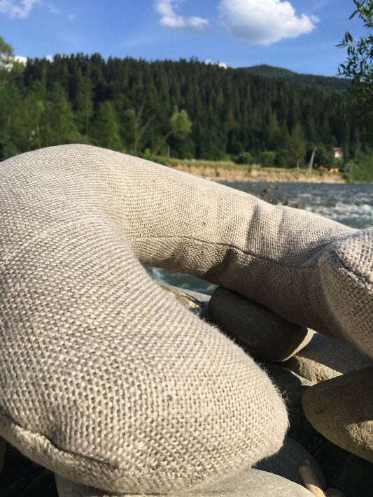 Hemp travel pillow, Hemp neck pillow with hemp filler, Car pillow - comfort for long distances