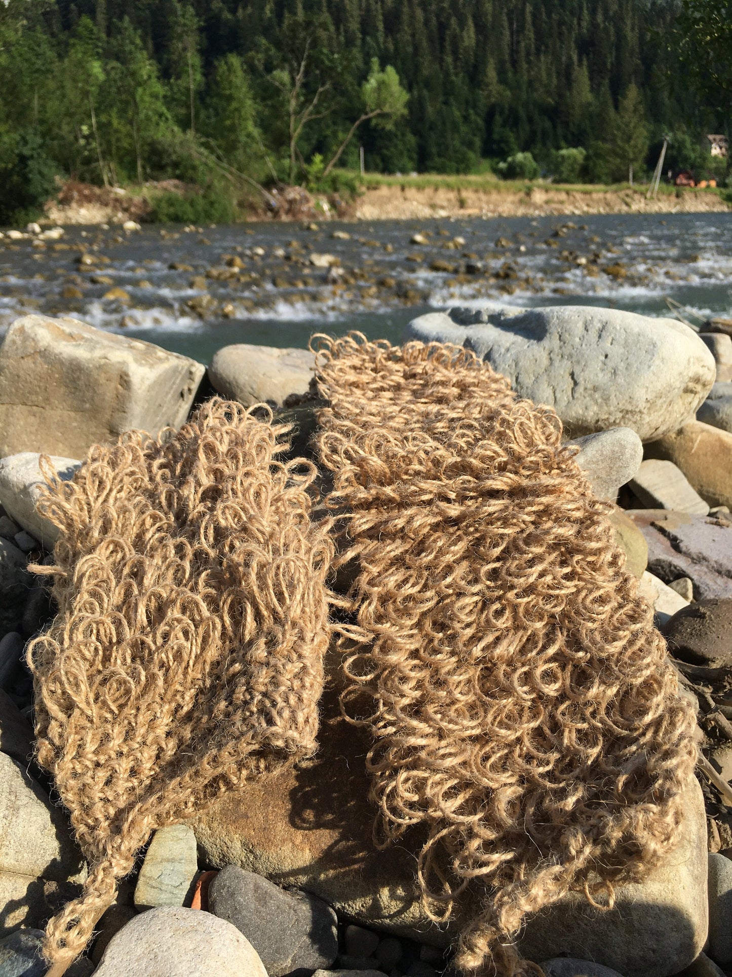 Set of two crochet washcloths, Hemp back scrubber and wash mitt