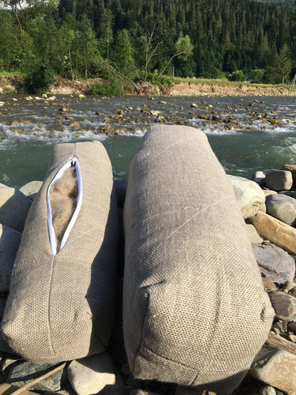 Hemp pillow with hemp filler, Travel pillow for lumbar support, Bolster for everyday yoga