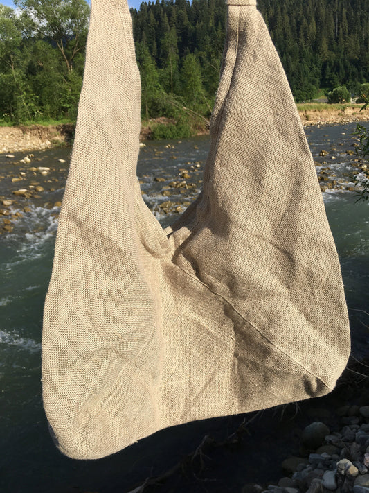 Organic Hemp Bag, Stylish natural hobo bag, One big department with zipper