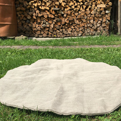 Round hemp rug, Natural and green colour