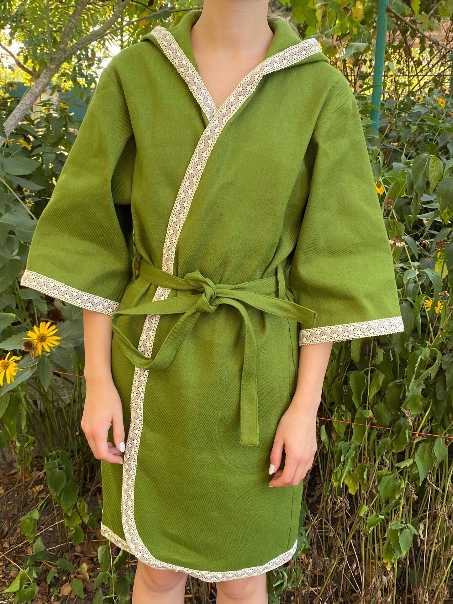Green hemp woomen bathrobe